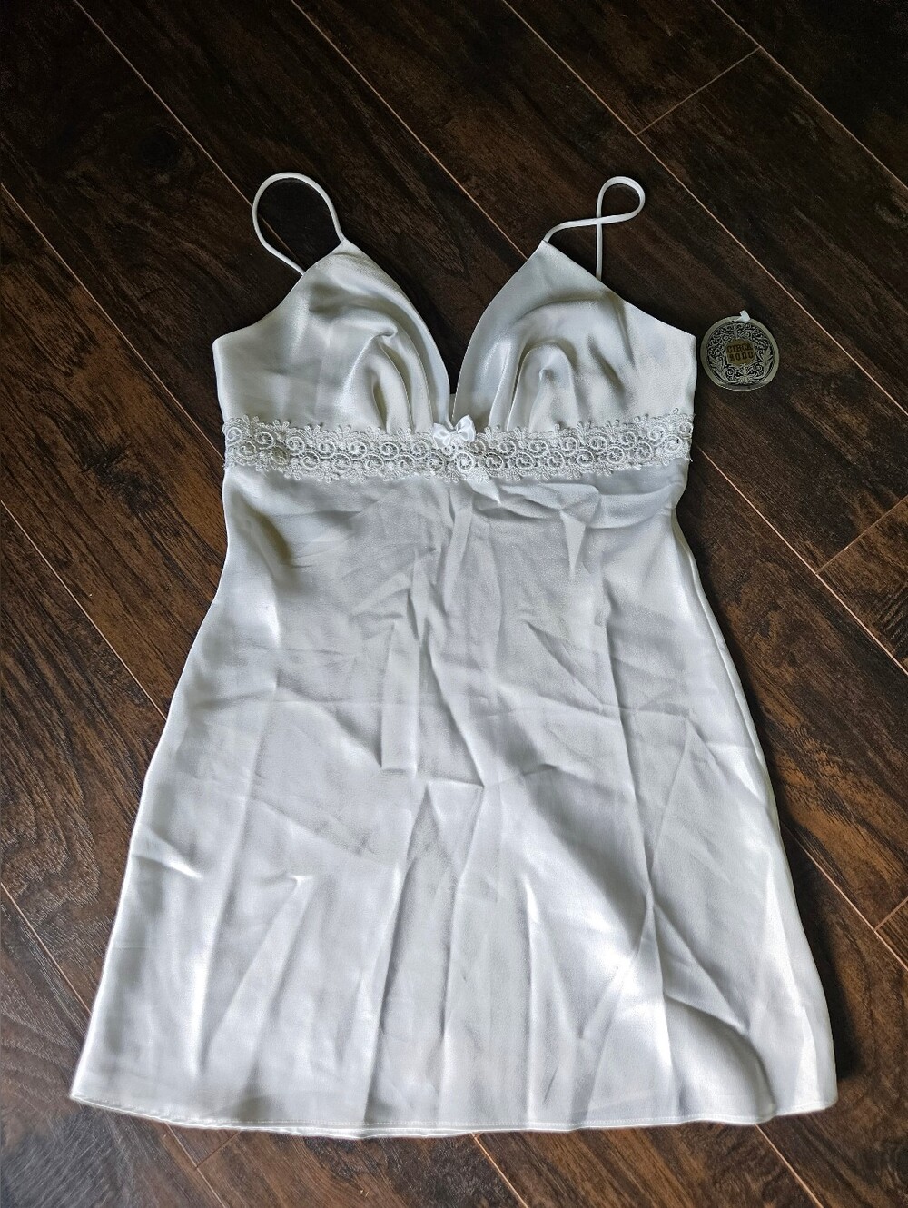NWT Vintage Circa 2000 Y2K White Satin Lace Slip Dress Chemise Coquette Small